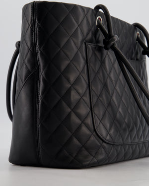 Chanel Black Vintage Cambon Ligne Tote Bag Quilted Lambskin Leather with White CC Logo