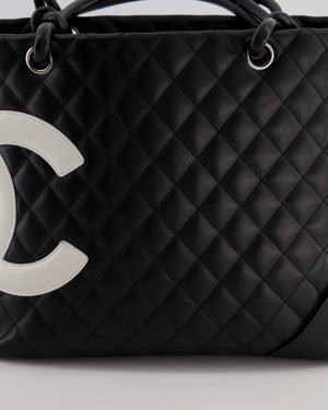 Chanel Black Vintage Cambon Ligne Tote Bag Quilted Lambskin Leather with White CC Logo