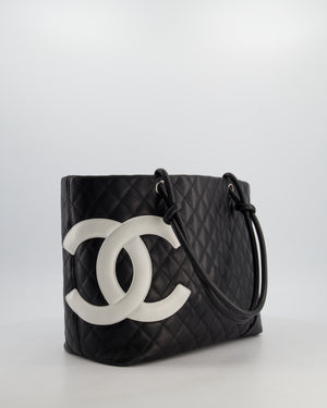 Chanel Black Vintage Cambon Ligne Tote Bag Quilted Lambskin Leather with White CC Logo