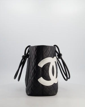 Chanel Black Vintage Cambon Ligne Tote Bag Quilted Lambskin Leather with White CC Logo