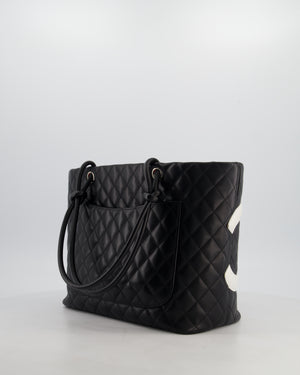 Chanel Black Vintage Cambon Ligne Tote Bag Quilted Lambskin Leather with White CC Logo