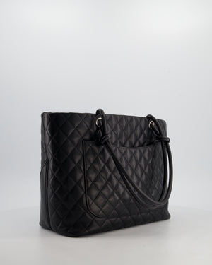 Chanel Black Vintage Cambon Ligne Tote Bag Quilted Lambskin Leather with White CC Logo