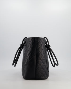 Chanel Black Vintage Cambon Ligne Tote Bag Quilted Lambskin Leather with White CC Logo