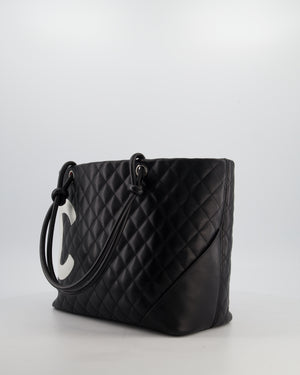 Chanel Black Vintage Cambon Ligne Tote Bag Quilted Lambskin Leather with White CC Logo