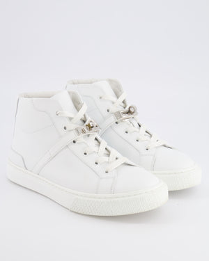 Hermès Daydream High Top Trainers in White Calfskin Leather with Palladium Kelly Buckle Detail Size EU 37 RRP £1,100