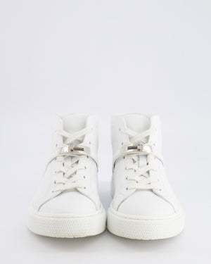 Hermès Daydream High Top Trainers in White Calfskin Leather with Palladium Kelly Buckle Detail Size EU 37 RRP £1,100