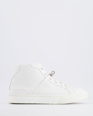 Hermès Daydream High Top Trainers in White Calfskin Leather with Palladium Kelly Buckle Detail Size EU 37 RRP £1,100