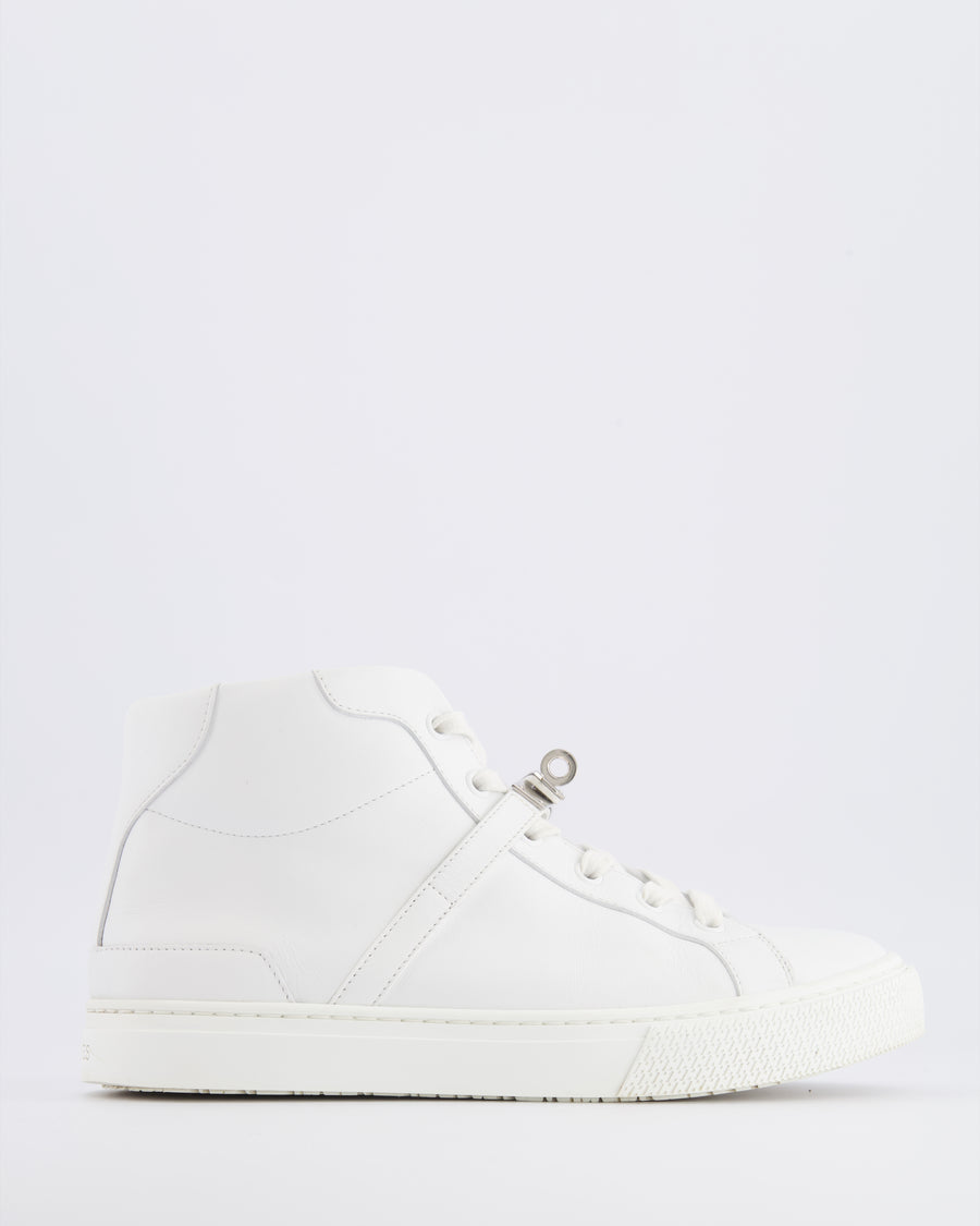 Hermès Daydream High Top Trainers in White Calfskin Leather with Palladium Kelly Buckle Detail Size EU 37 RRP £1,100