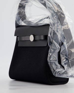 *HOT & RARE* Hermès Mini Herbag Zip 20 Bag in Noir Vache Hunter Leather & Noir Viking Canvas with Palladium Hardware