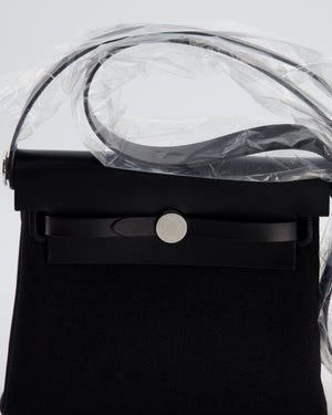 *HOT & RARE* Hermès Mini Herbag Zip 20 Bag in Noir Vache Hunter Leather & Noir Viking Canvas with Palladium Hardware