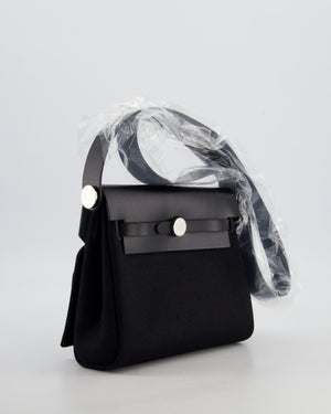 *HOT & RARE* Hermès Mini Herbag Zip 20 Bag in Noir Vache Hunter Leather & Noir Viking Canvas with Palladium Hardware