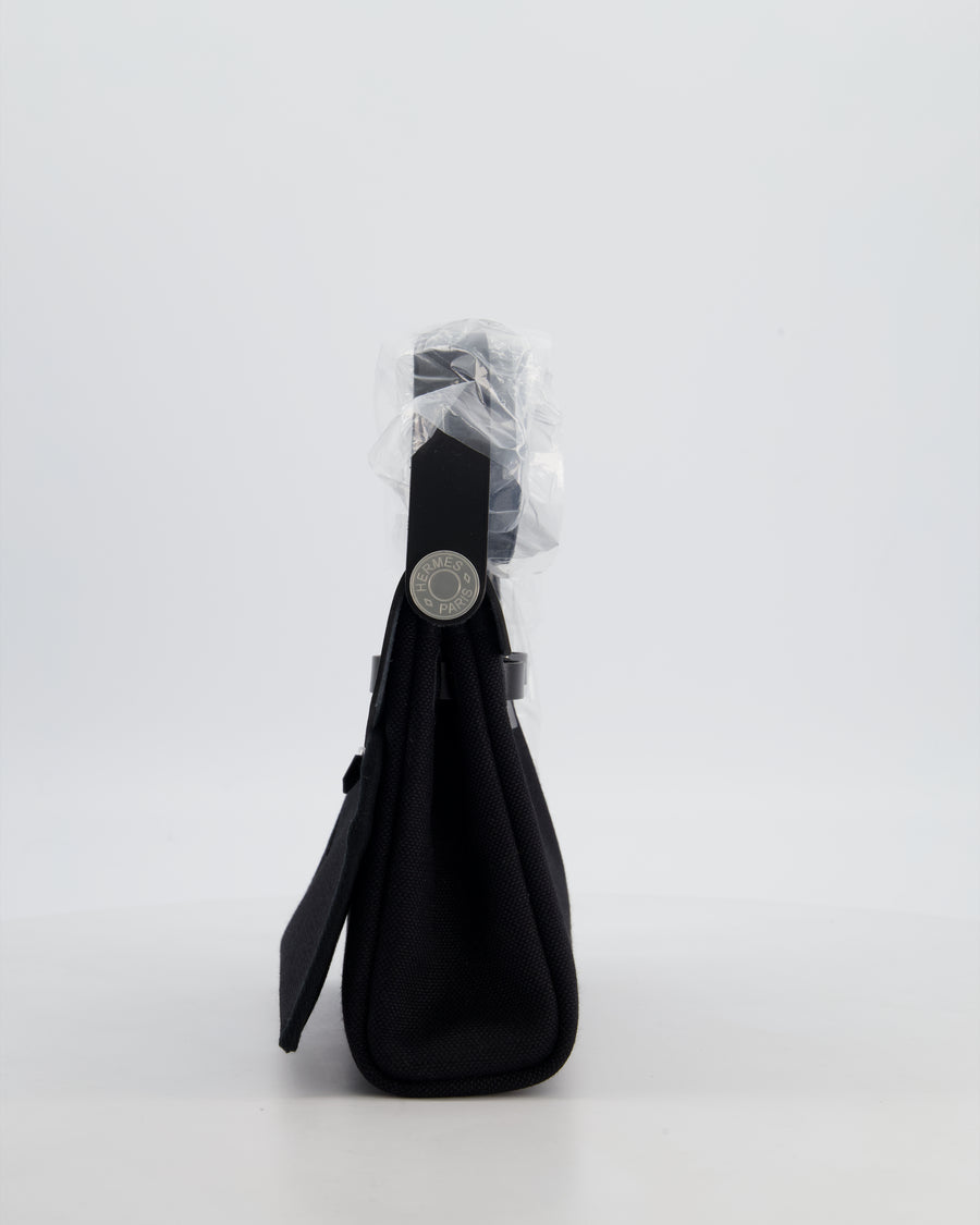 *HOT & RARE* Hermès Mini Herbag Zip 20 Bag in Noir Vache Hunter Leather & Noir Viking Canvas with Palladium Hardware