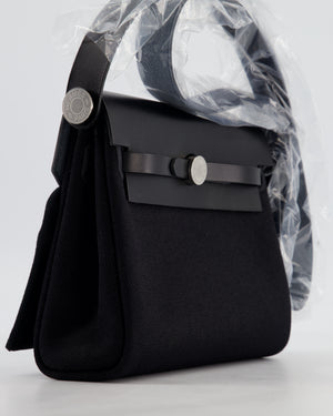 *HOT & RARE* Hermès Mini Herbag Zip 20 Bag in Noir Vache Hunter Leather & Noir Viking Canvas with Palladium Hardware