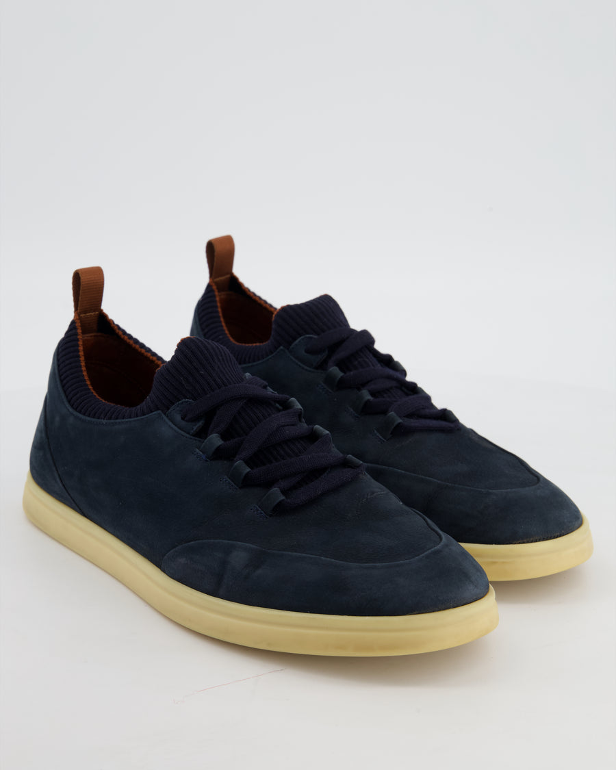 Loro Piana Menswear Soho Walk Trainers in Blue Nubuck Leather Size EU 42