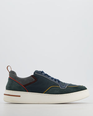Loro Piana Menswear Newport Walk Sneaker in Blue Suede and Nylon EU 42