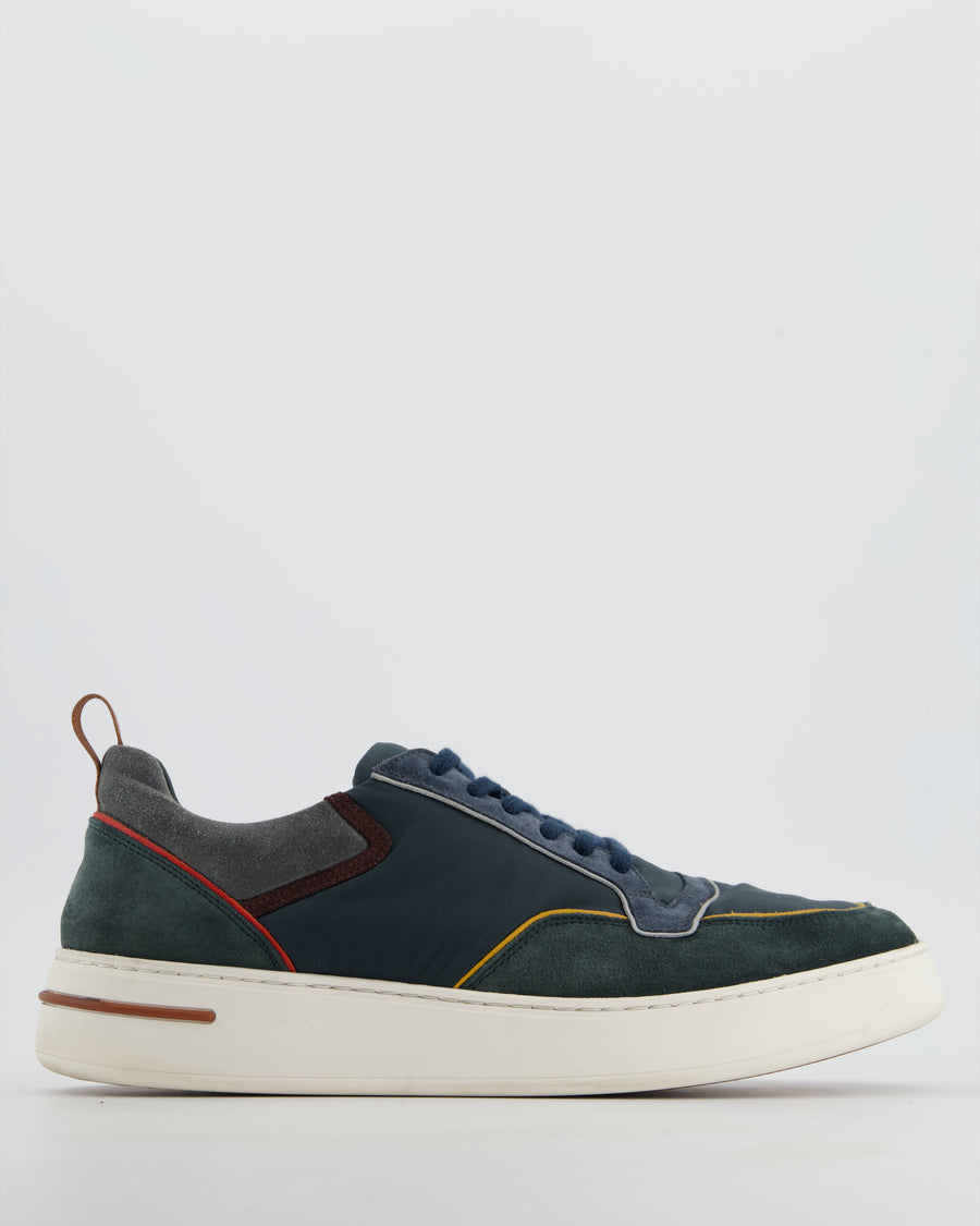 Loro Piana Menswear Newport Walk Sneaker in Blue Suede and Nylon EU 42