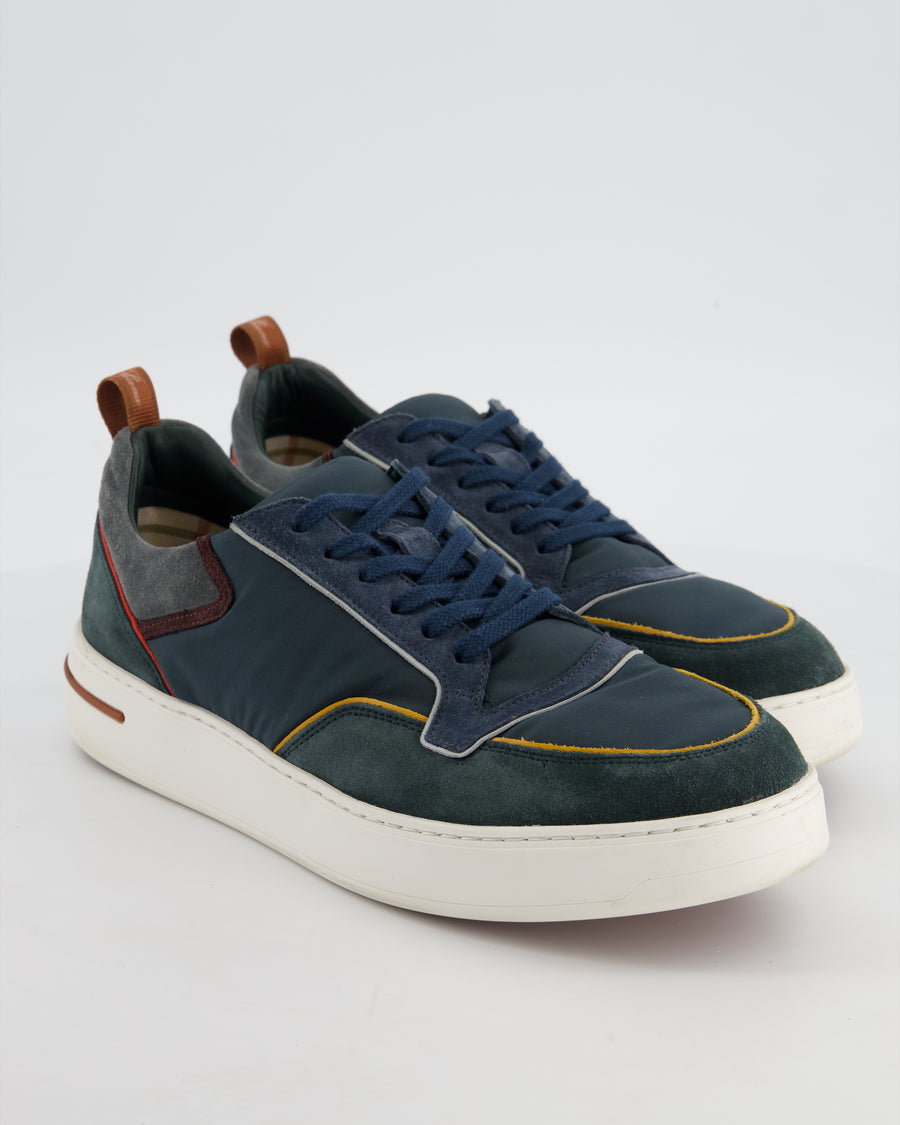 Loro Piana Menswear Newport Walk Sneaker in Blue Suede and Nylon EU 42