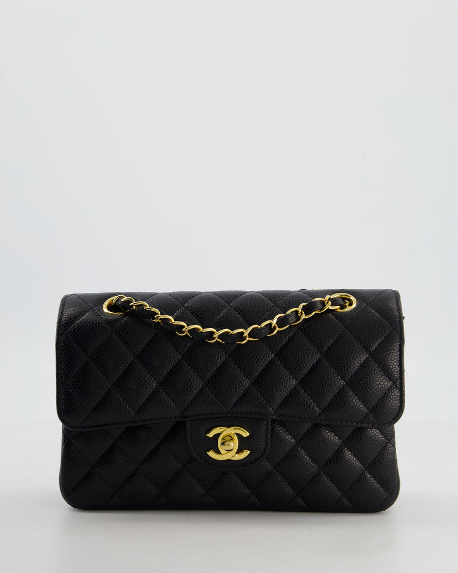 Chanel Black Small Classic Double Flap Bag in Caviar Leather with Gold Hardware