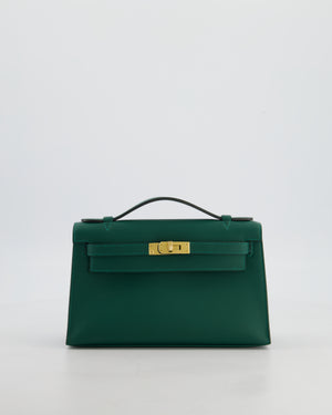*RARE* Hermès Mini Kelly Pochette Bag in Vert Moyen Swift Leather with Gold Hardware