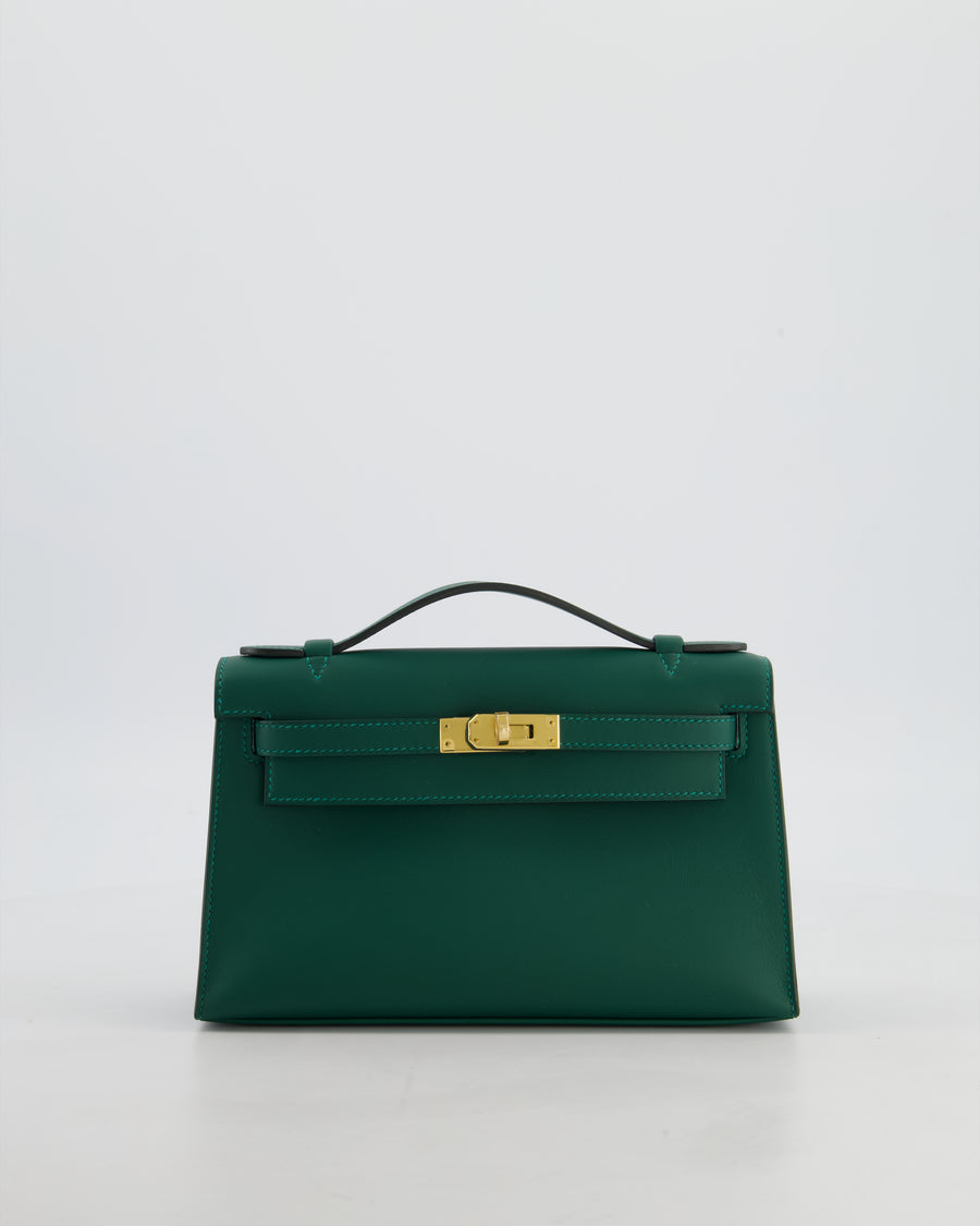 *RARE* Hermès Mini Kelly Pochette Bag in Vert Moyen Swift Leather with Gold Hardware