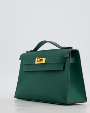 *RARE* Hermès Mini Kelly Pochette Bag in Vert Moyen Swift Leather with Gold Hardware