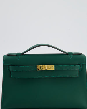 *RARE* Hermès Mini Kelly Pochette Bag in Vert Moyen Swift Leather with Gold Hardware