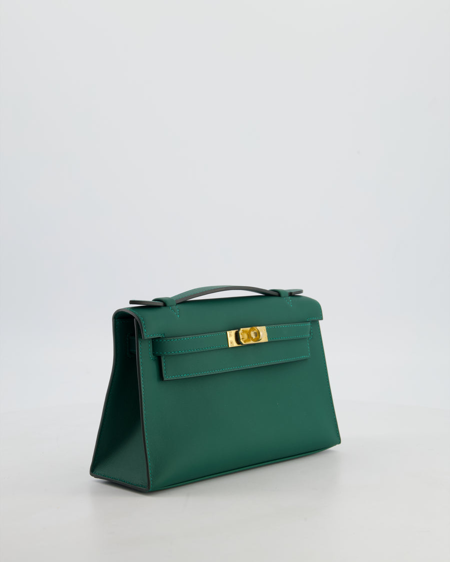 *RARE* Hermès Mini Kelly Pochette Bag in Vert Moyen Swift Leather with Gold Hardware