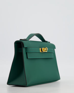 *RARE* Hermès Mini Kelly Pochette Bag in Vert Moyen Swift Leather with Gold Hardware