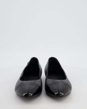 Chanel Black and Silver Metallic Crackled Ballet Flats with Patent Toe Cap Size EU 41.5