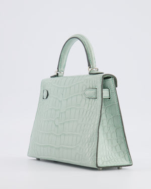 *SUPER RARE* Hermès Mini Kelly II 20 Bag in Vert d'Eau Alligator Mississippiensis Leather with Palladium Hardware
