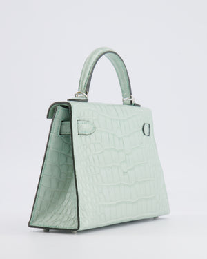 *SUPER RARE* Hermès Mini Kelly II 20 Bag in Vert d'Eau Alligator Mississippiensis Leather with Palladium Hardware