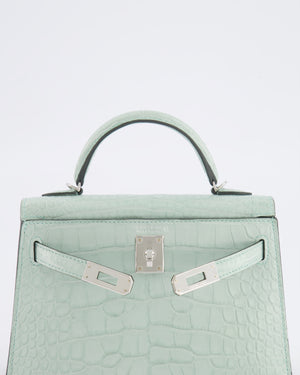 *SUPER RARE* Hermès Mini Kelly II 20 Bag in Vert d'Eau Alligator Mississippiensis Leather with Palladium Hardware