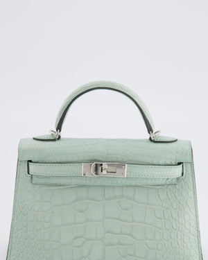 *SUPER RARE* Hermès Mini Kelly II 20 Bag in Vert d'Eau Alligator Mississippiensis Leather with Palladium Hardware