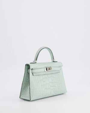 *SUPER RARE* Hermès Mini Kelly II 20 Bag in Vert d'Eau Alligator Mississippiensis Leather with Palladium Hardware