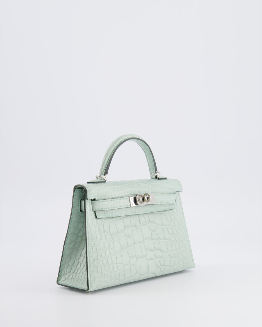 *SUPER RARE* Hermès Mini Kelly II 20 Bag in Vert d'Eau Alligator Mississippiensis Leather with Palladium Hardware