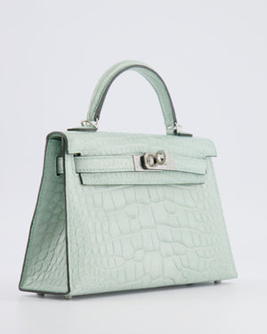 *SUPER RARE* Hermès Mini Kelly II 20 Bag in Vert d'Eau Alligator Mississippiensis Leather with Palladium Hardware