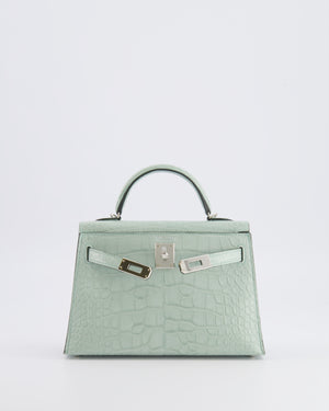 *SUPER RARE* Hermès Mini Kelly II 20 Bag in Vert d'Eau Alligator Mississippiensis Leather with Palladium Hardware