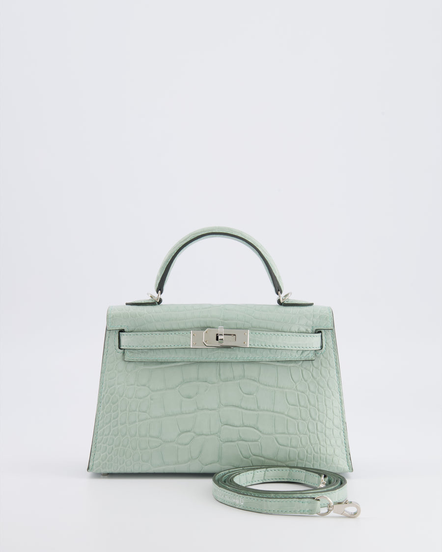 *SUPER RARE* Hermès Mini Kelly II 20 Bag in Vert d'Eau Alligator Mississippiensis Leather with Palladium Hardware