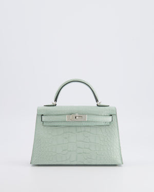 *SUPER RARE* Hermès Mini Kelly II 20 Bag in Vert d'Eau Alligator Mississippiensis Leather with Palladium Hardware