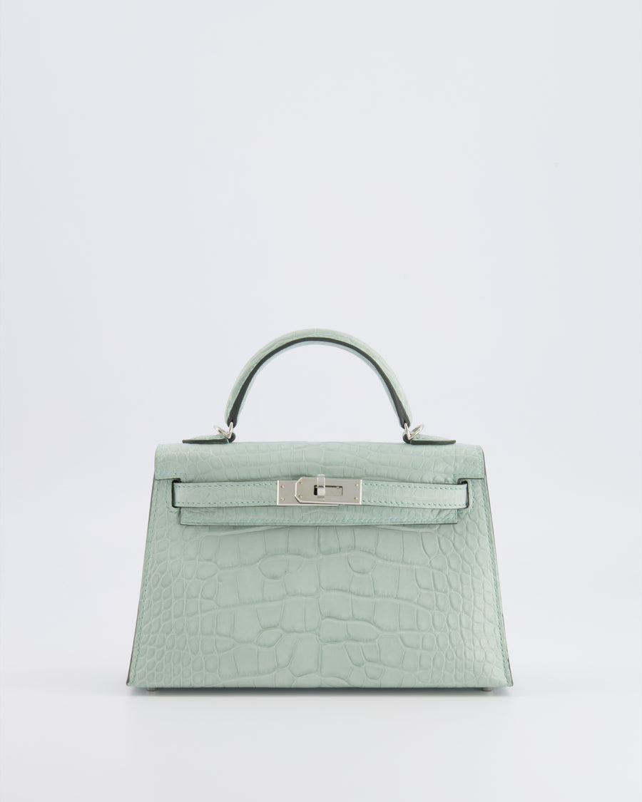 *SUPER RARE* Hermès Mini Kelly II 20 Bag in Vert d'Eau Alligator Mississippiensis Leather with Palladium Hardware