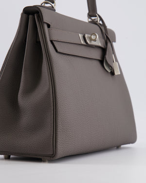 Hermès Kelly 28 Retourne HSS Bag in Gris Etain Togo Leather with Gris Perle Interior and Brushed Palladium Hardware