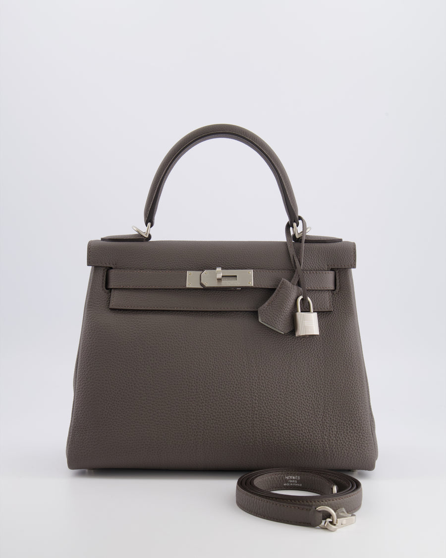 Hermès Kelly 28 Retourne HSS Bag in Gris Etain Togo Leather with Gris Perle Interior and Brushed Palladium Hardware