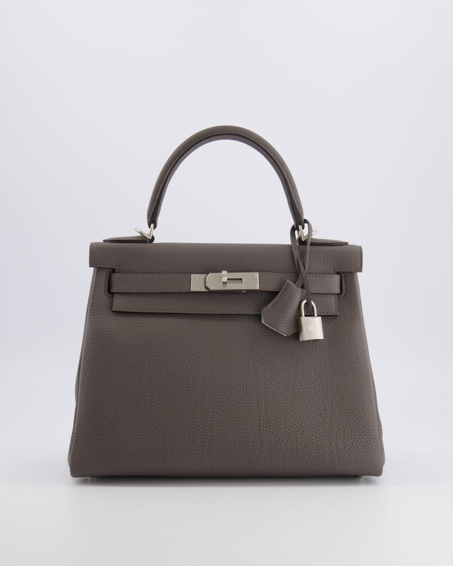 Hermès Kelly 28 Retourne HSS Bag in Gris Etain Togo Leather with Gris Perle Interior and Brushed Palladium Hardware