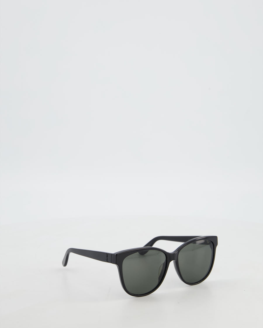 Saint Laurent Black Cat Eye Sunglasses with Engraved Logo Detail