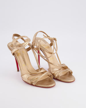 Christian Louboutin Gold Glitter Aubrey Heeled Sandals with Ankle Strap Size EU 38