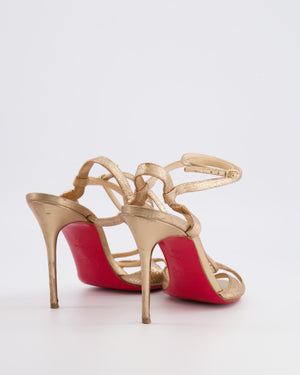 Christian Louboutin Gold Glitter Aubrey Heeled Sandals with Ankle Strap Size EU 38