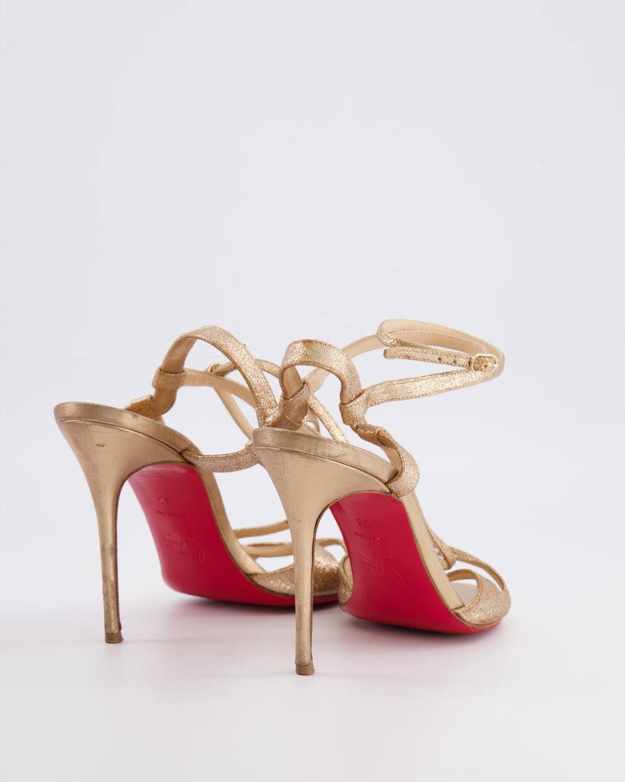 Christian Louboutin Gold Glitter Aubrey Heeled Sandals with Ankle Strap Size EU 38