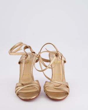 Christian Louboutin Gold Glitter Aubrey Heeled Sandals with Ankle Strap Size EU 38