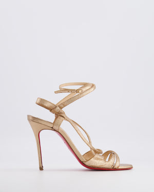 Christian Louboutin Gold Glitter Aubrey Heeled Sandals with Ankle Strap Size EU 38