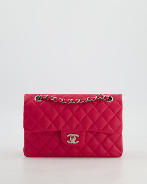 Chanel Fuchsia Pink Small Classic Double Flap Bag Caviar Leather with Silver Hardware